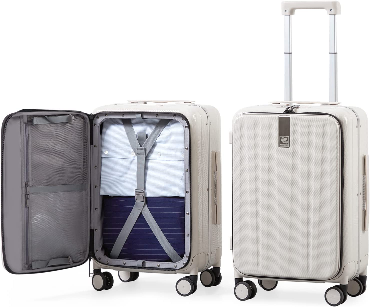 Hanke Carry On Luggage, Suitcase with Wheels & Front Opening, 20in Spinner Luggage Built in TSA Aluminum Frame PC Hardside Rolling Suitcases Travel Bag - Ivory white - Image 5